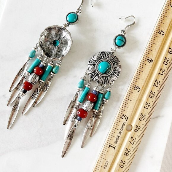 Free People Turquoise Dangle Drop Earrings Western - Picture 3 of 3